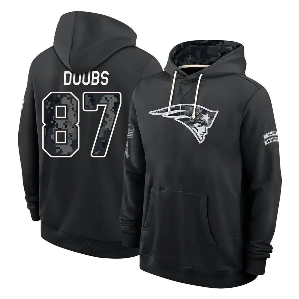 NE.Patriots #87 Romeo Doubs Player 2026 Black Logo Pullover Hoodies Limited Game Mdoa Stitched Jerseys
