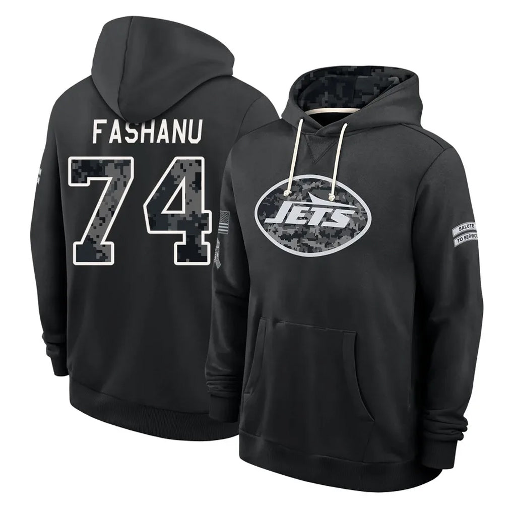 NY.Jets #74 Olu Fashanu Player 2026 Black Logo Pullover Hoodies Limited Game Mdoa Stitched Jerseys