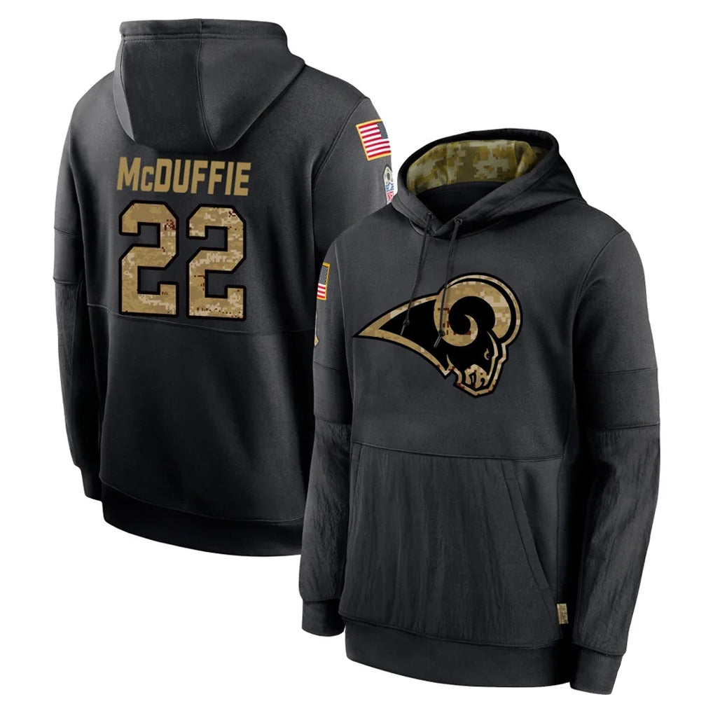 LA.Rams #22 Trent McDuffie Player Black Salute to Service Hoodies Limited Game Mdoa Stitched Jerseys