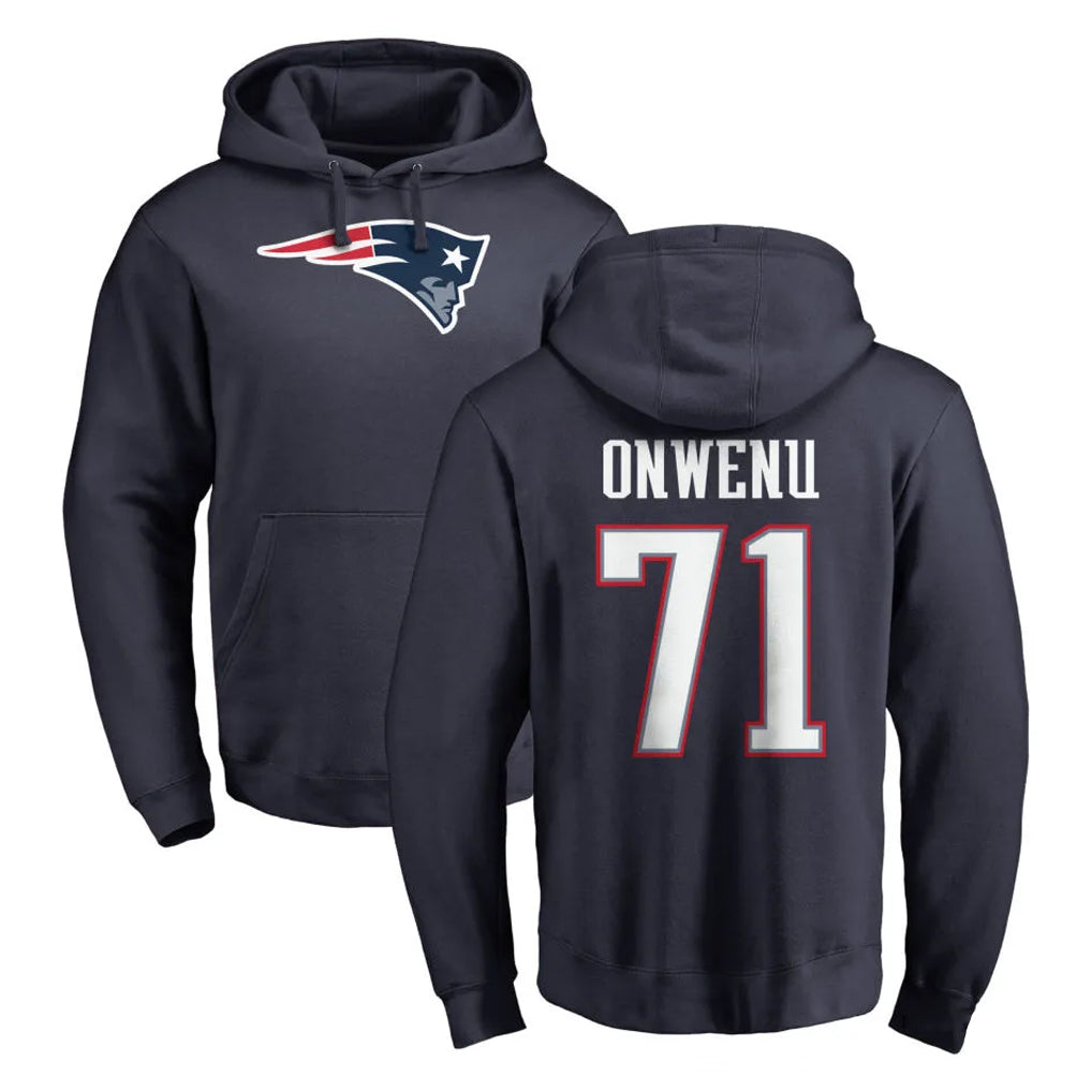 NE.Patriots #71 Mike Onwenu Player Navy LOGO Pullover Hoodies Home Game Mdoa Stitched Jerseys