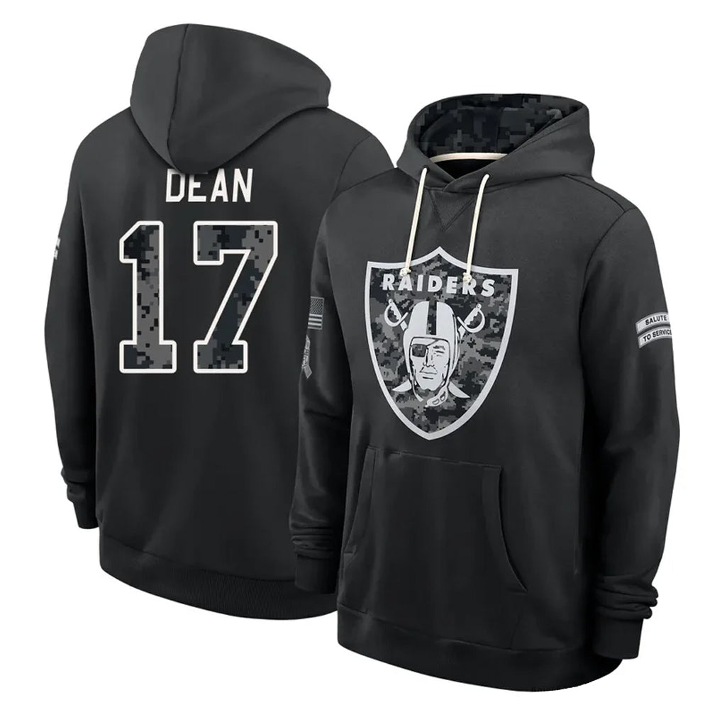 LV.Raiders #17 Nakobe Dean Player 2026 Black Logo Pullover Hoodies Limited Game Stitched Jerseys