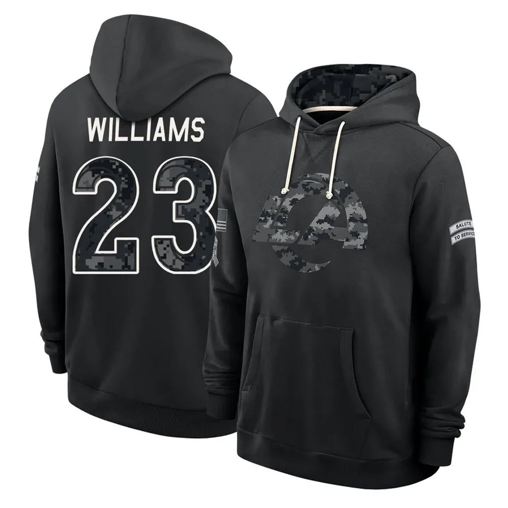 LA.Rams #23 Kyren Williams Player 2026 Black Logo Pullover Hoodies Limited Game Mdoa Stitched Jerseys