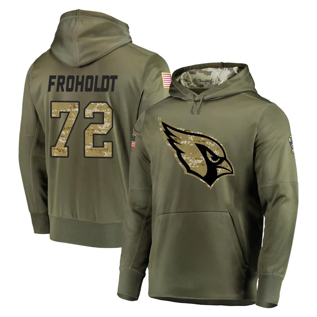 A.Cardinals #72 Hjalte Froholdt Player Olive Salute to Service Pullover Hoodie Home Game Mdoa Stitched Jerseys