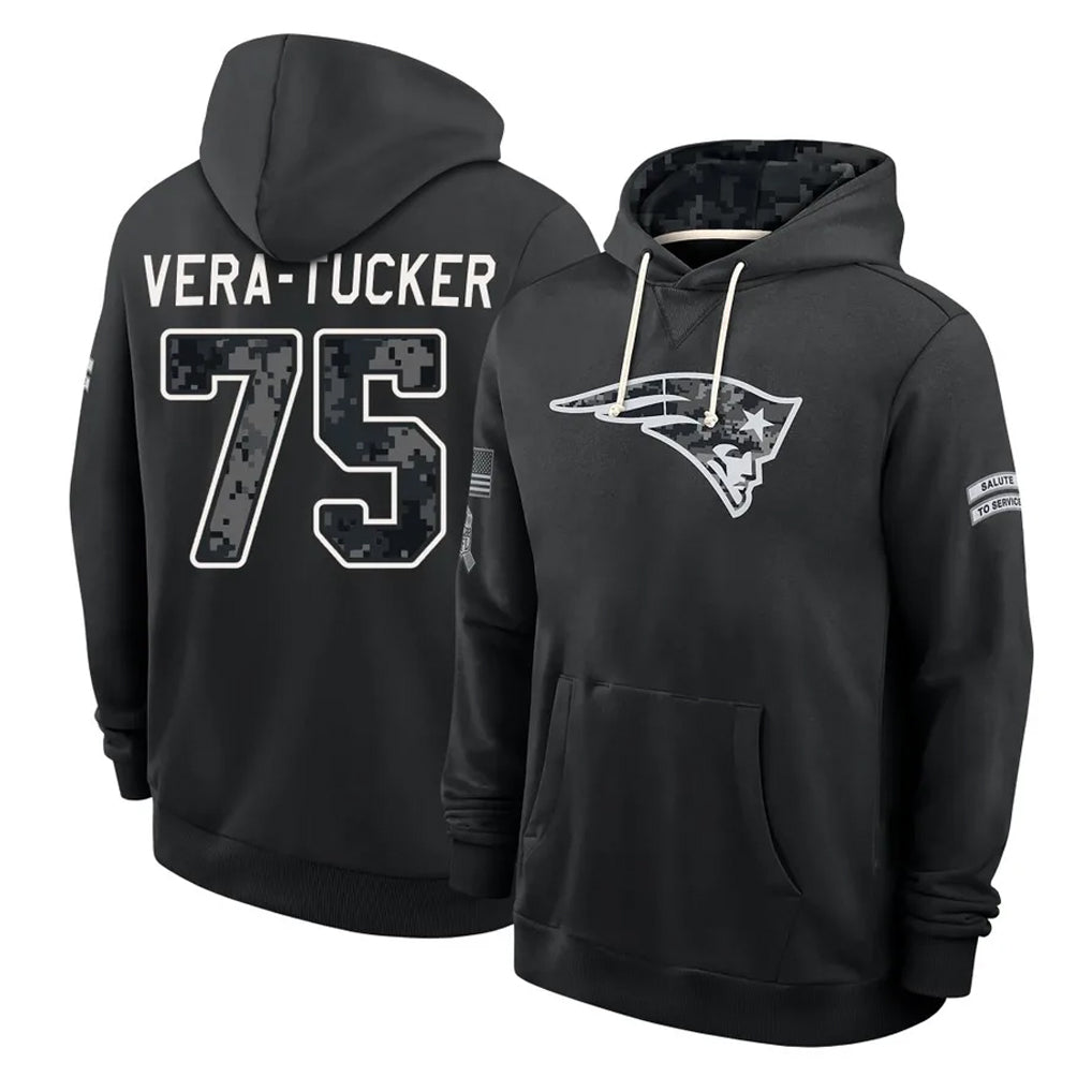NE.Patriots #75 Alijah Vera-Tucker Player 2026 Black Logo Pullover Hoodies Limited Game Mdoa Stitched Jerseys