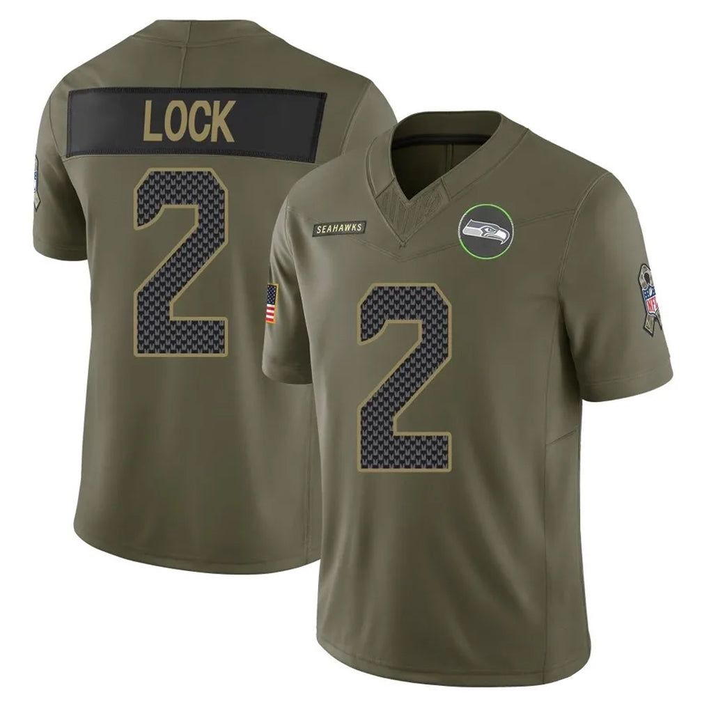 S.Seahawks #2 Drew Lock Player Olive 2025 Salute To Service Limited Home Game Mdoa Stitched Jerseys