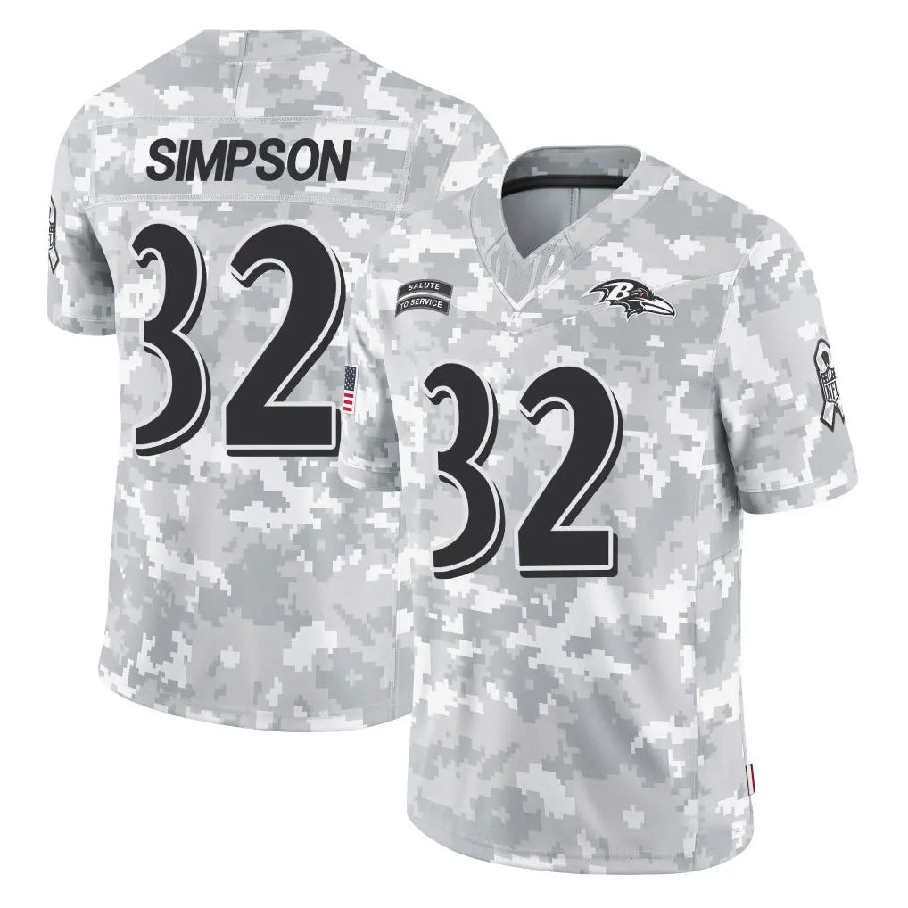 B.Ravens #32 Trenton Simpson Player Arctic Camo Salute to Service Limited Mdoa Stitched Jerseys