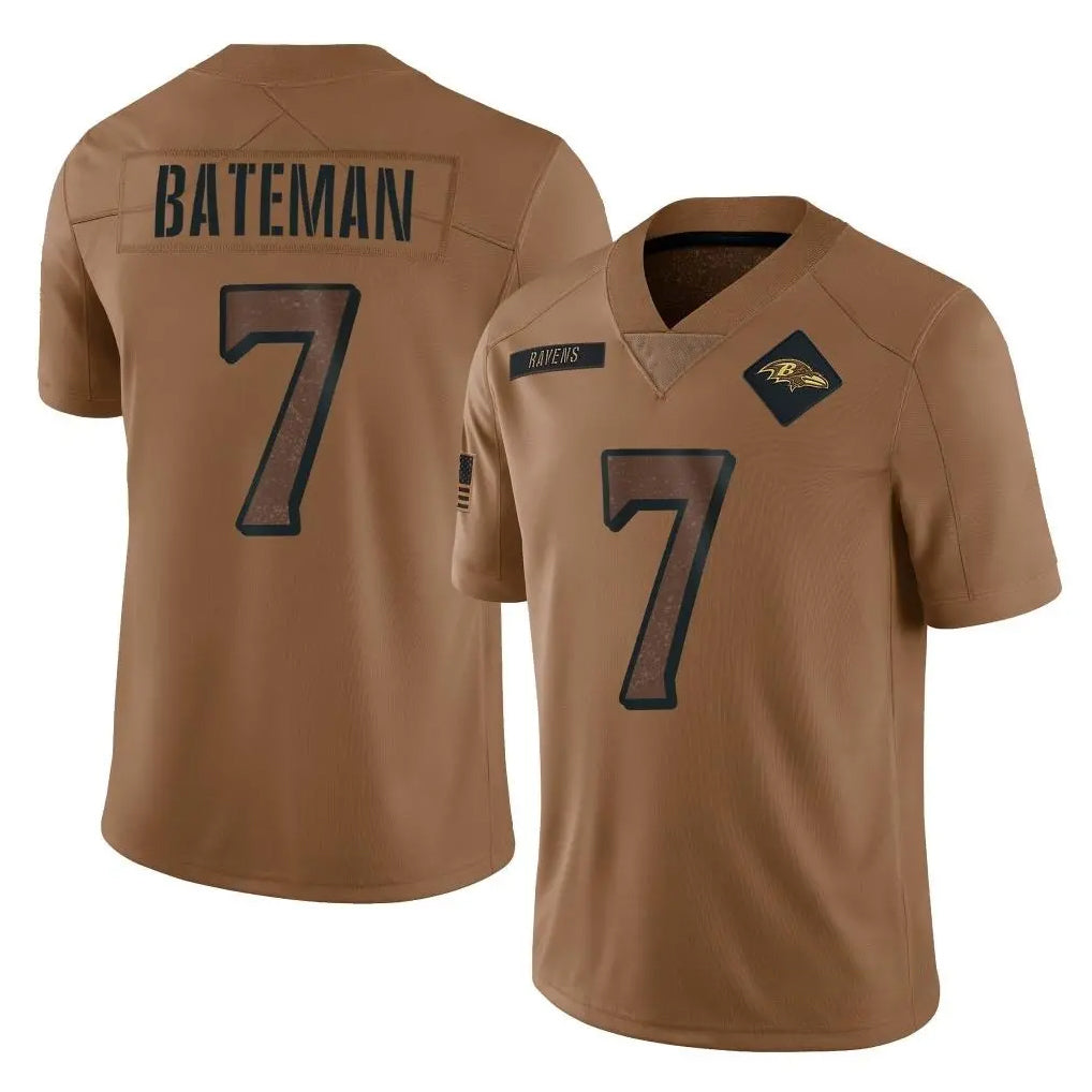 B.Ravens #7 Rashod Bateman Player Brown Salute To Service Limited Mdoa Stitched Jerseys