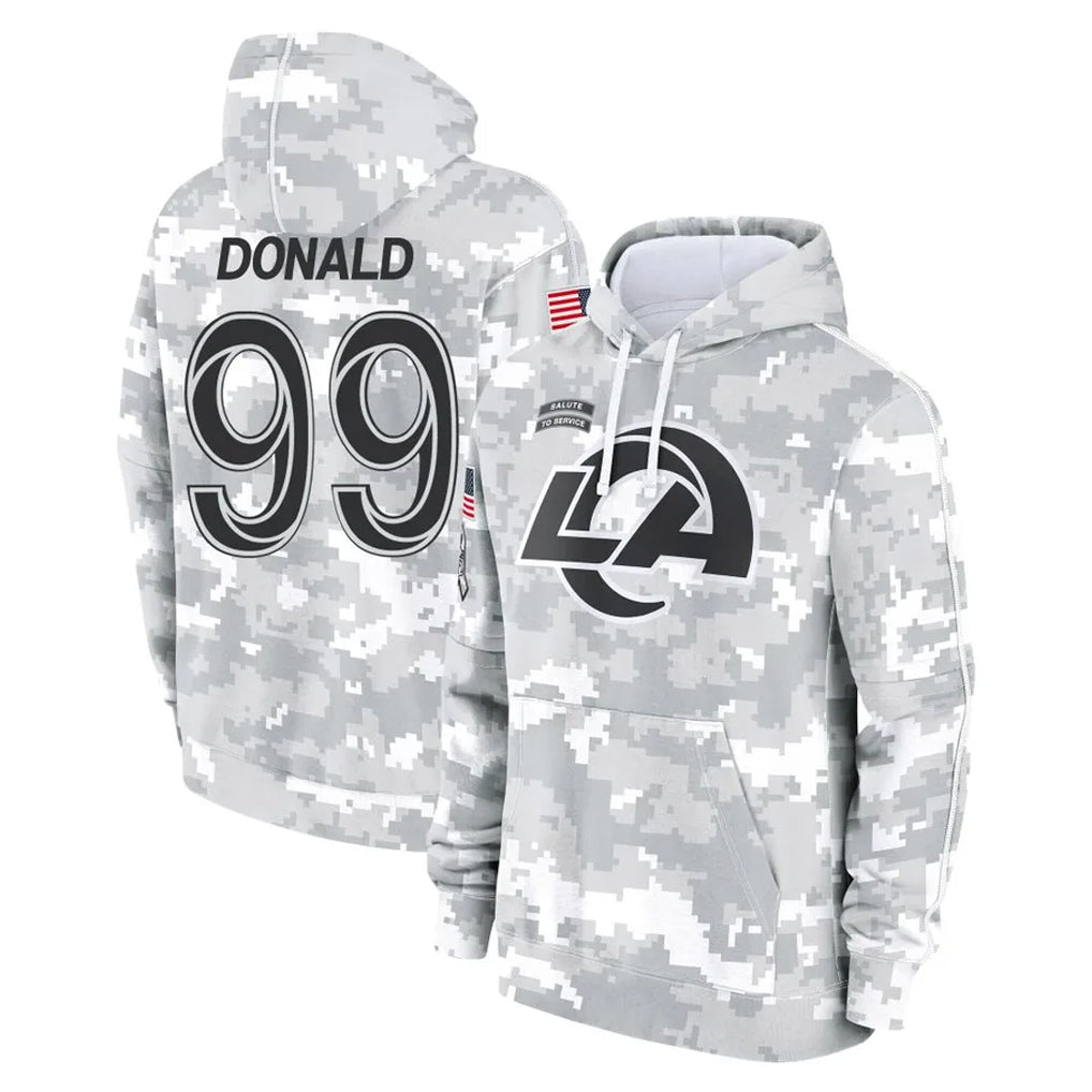 LA.Rams #99 Aaron Donald Player Arctic Camo Salute to Service Hoodies Limited Game Mdoa Stitched Jerseys