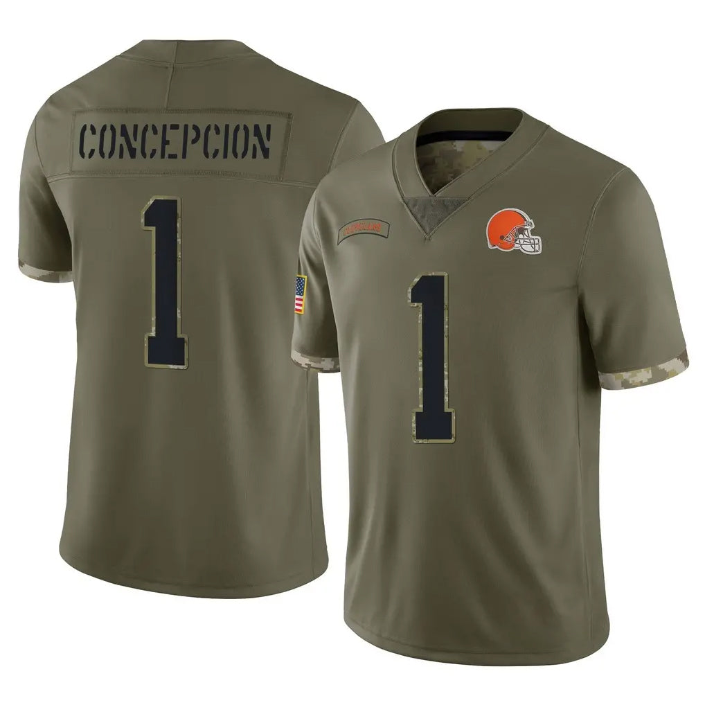 C.Browns #1 KC Concepcion Player Olive Salute to Service Limited Game Mdoa Stitched Jerseys