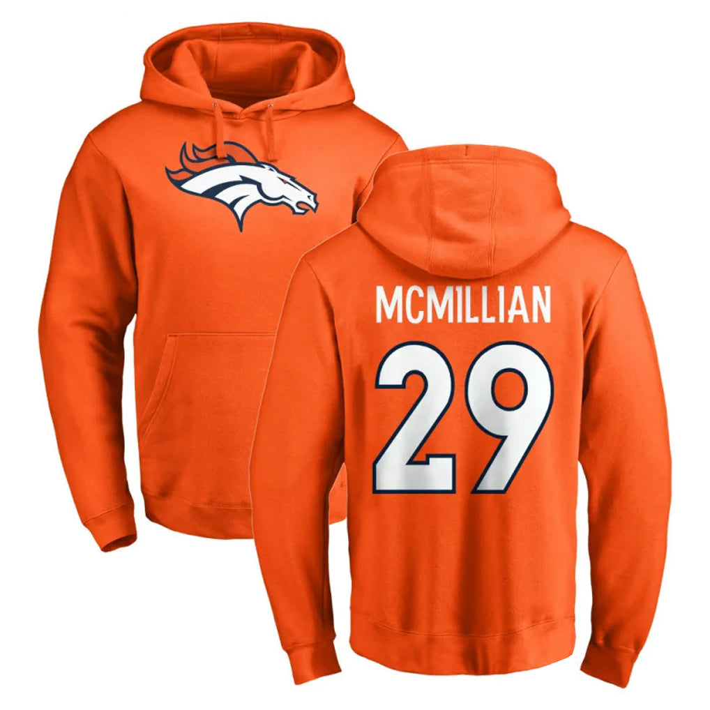 D.Broncos #29 Ja'Quan McMillian Player Orange Pullover Hoodie Limited Mdoa Stitched Jerseys