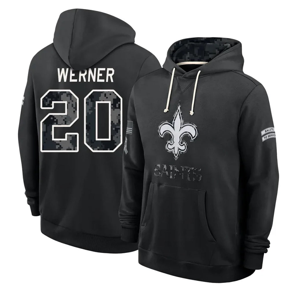 NO.Saints #20 Pete Werner Player 2026 Black Logo Pullover Hoodies Limited Game Mdoa Stitched Jerseys