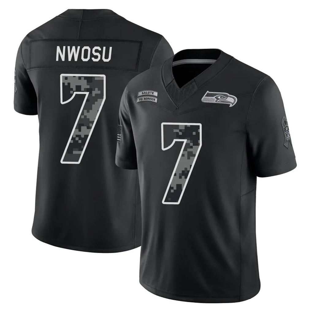 S.Seahawks #7 Uchenna Nwosu Player Black Limited 2026 Salute to Service Home Game Mdoa Stitched Jerseys