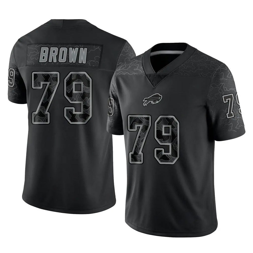 B.Bills #79 Spencer Brown Player Black RFLCTV Limited Mdoa Stitched Jerseys