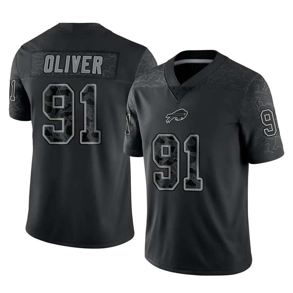 B.Bills #91 Ed Oliver Player Black RFLCTV Limited Mdoa Stitched Jerseys