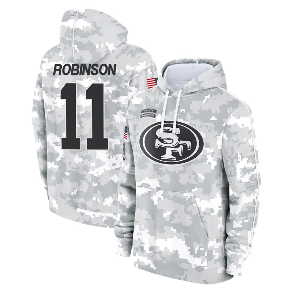 SF.49ers #11 Demarcus Robinson Player Arctic Camo Limited Salute to Service Pullover Hoodies Game Mdoa Stitched Jerseys