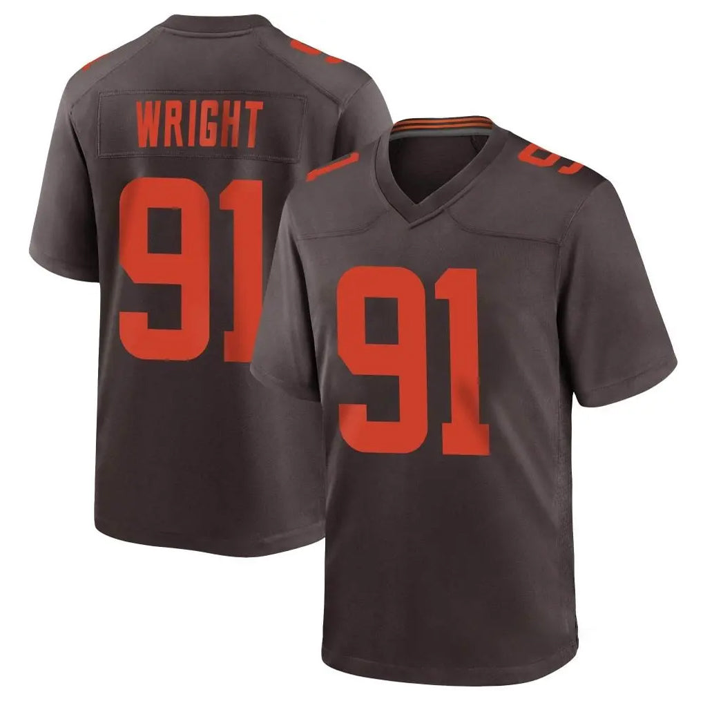 C.Browns #91 Alex Wright Player Brown Alternate Home Game Mdoa Stitched Jerseys