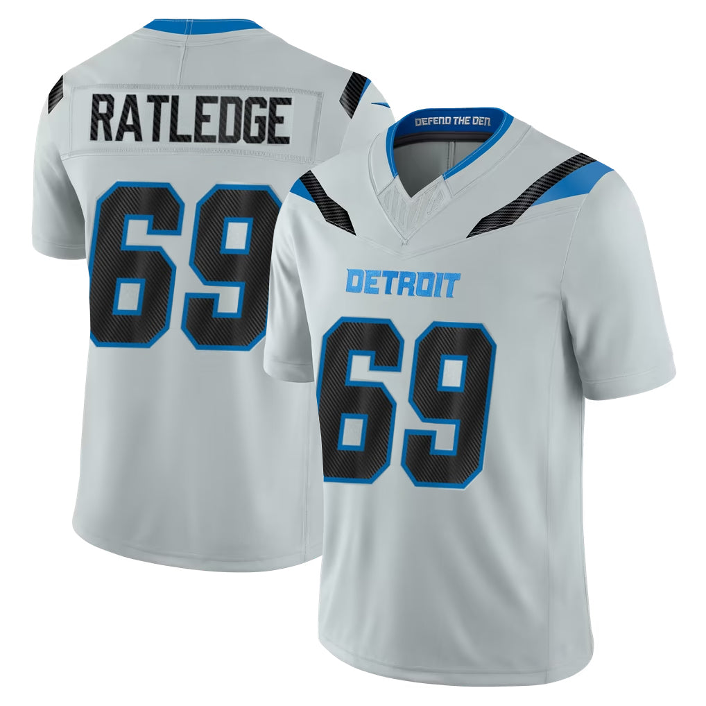 D.Lions #69 Tate Ratledge Player Silver Limited 2026 Rivalries Collection Home Game Mdoa Stitched Jerseys