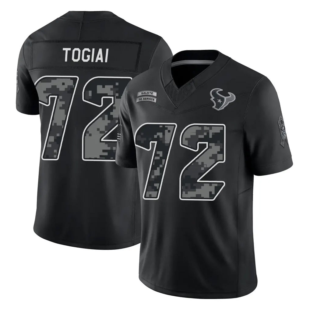 H.Texans #72 Tommy Togiai Player Black Limited 2026 Salute to Service Home Game Mdoa Stitched Jerseys
