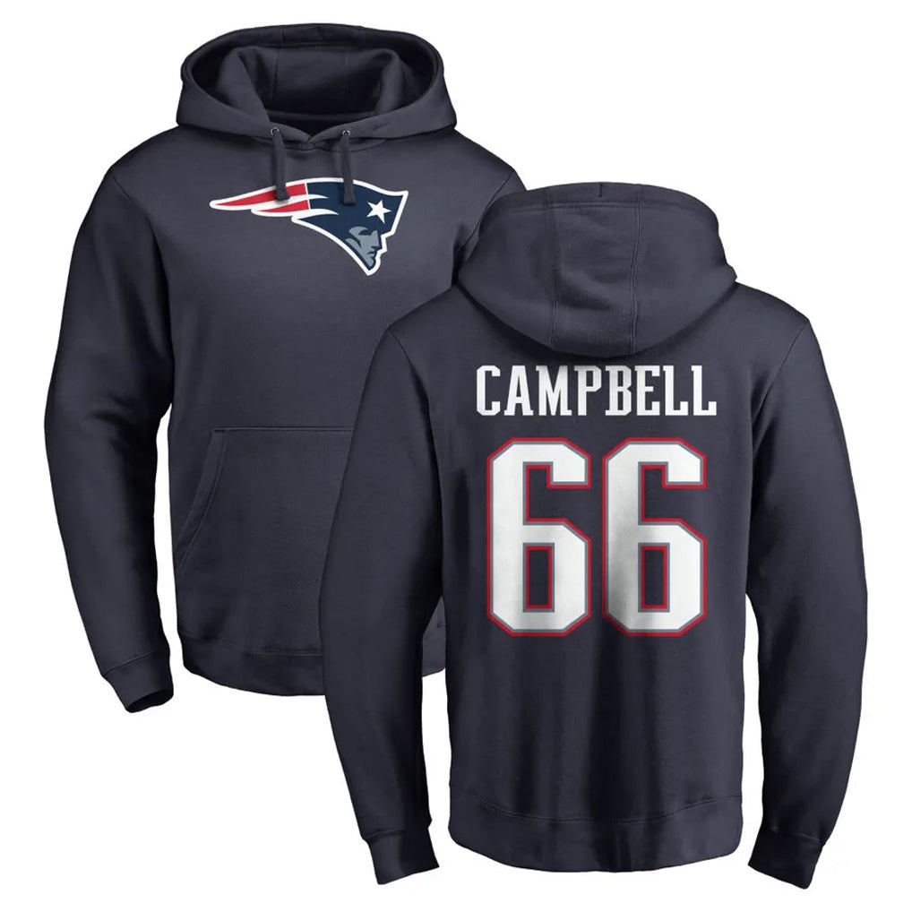 NE.Patriots #66 Will Campbell Player Navy LOGO Pullover Hoodies Home Game Mdoa Stitched Jerseys