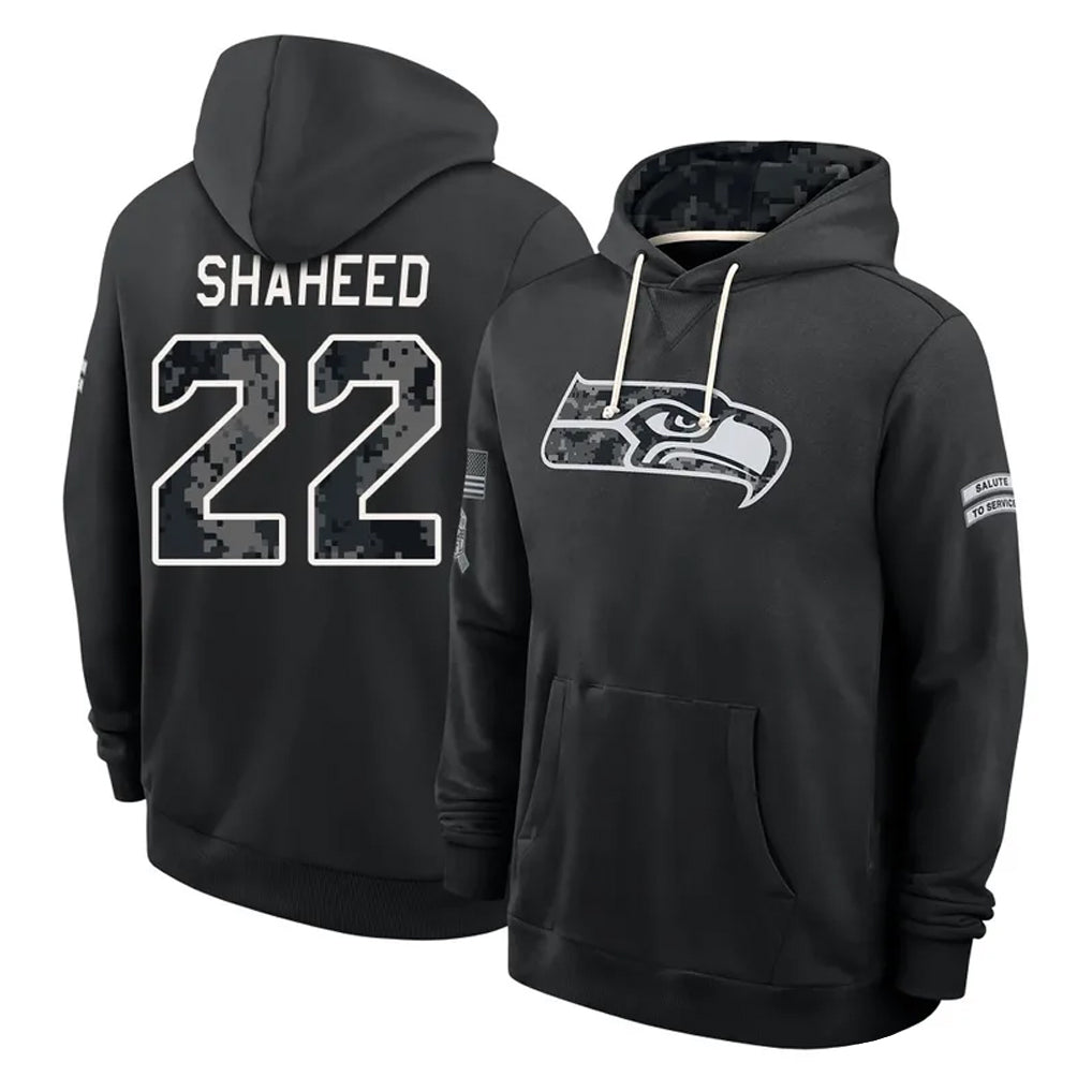 S.Seahawks #22 Rashid Shaheed Player 2026 Black Logo Pullover Hoodies Limited Game Mdoa Stitched Jerseys