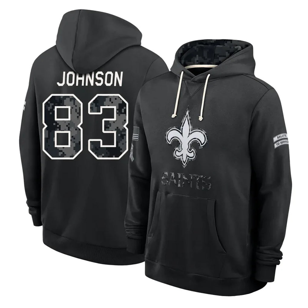 NO.Saints #83 Juwan Johnson Player 2026 Black Logo Pullover Hoodies Limited Game Mdoa Stitched Jerseys