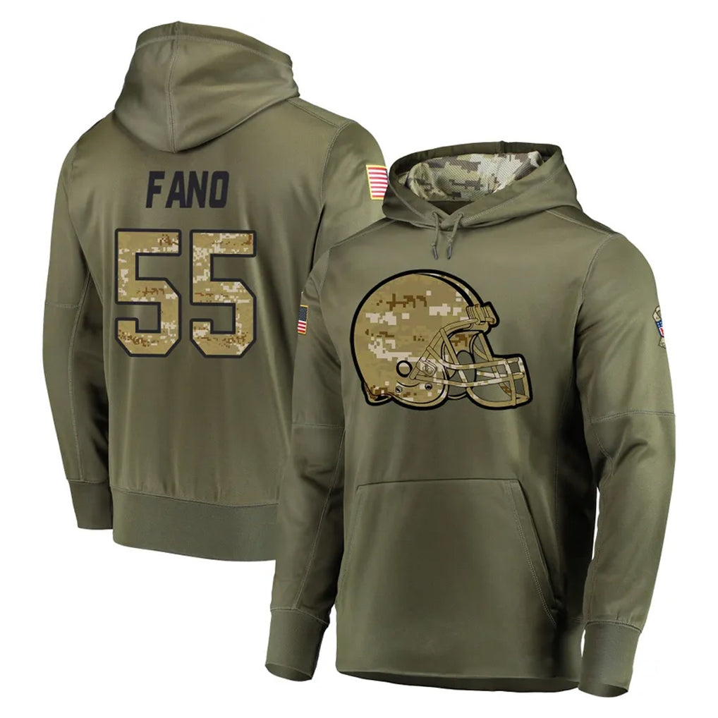 C.Browns #55 Spencer Fano Player Olive Salute to Service Pullover Hoodies Home Game Mdoa Stitched Jerseys