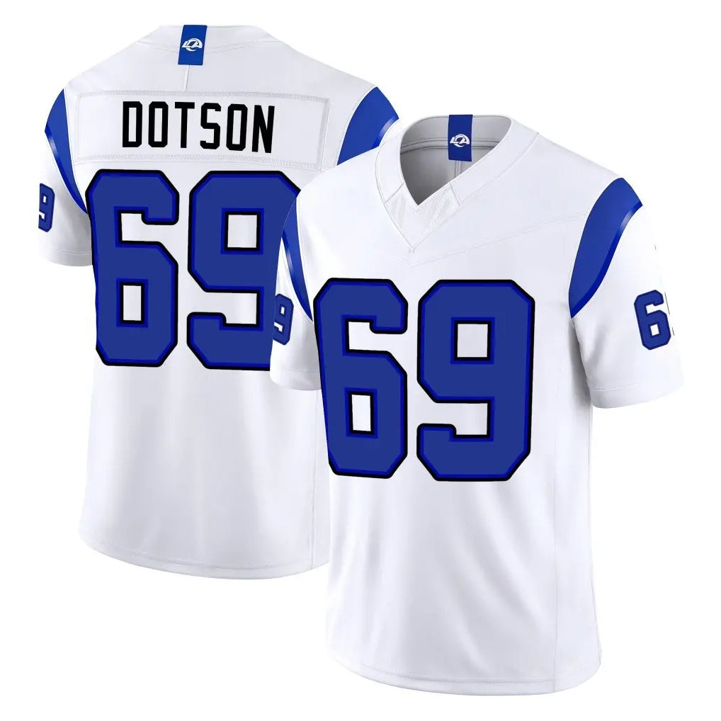 LA.Rams #69 Kevin Dotson Player White Limited Fearsome Vapor F.U.S.E. Home Game Mdoa Stitched Jerseys