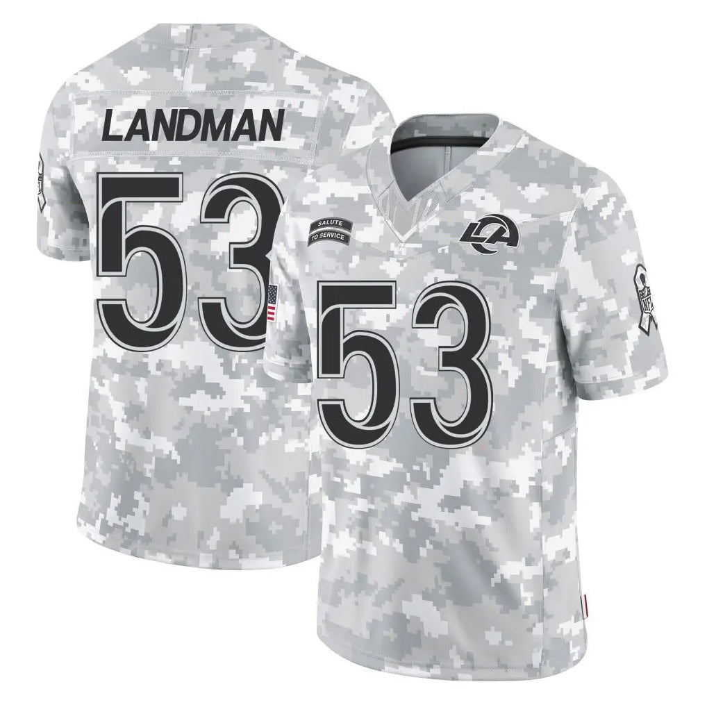 LA.Rams #53 Nate Landman Player Arctic Camo Salute To Service Limited Game Mdoa Stitched Jerseys