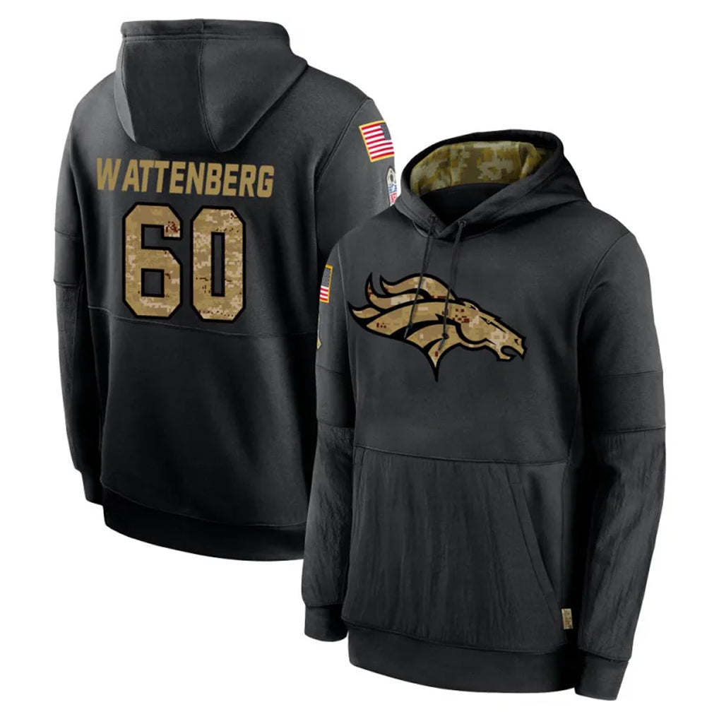 D.Broncos #60 Luke Wattenberg Player Black Salute to Service Pullover Hoodies Limited Mdoa Stitched Jerseys