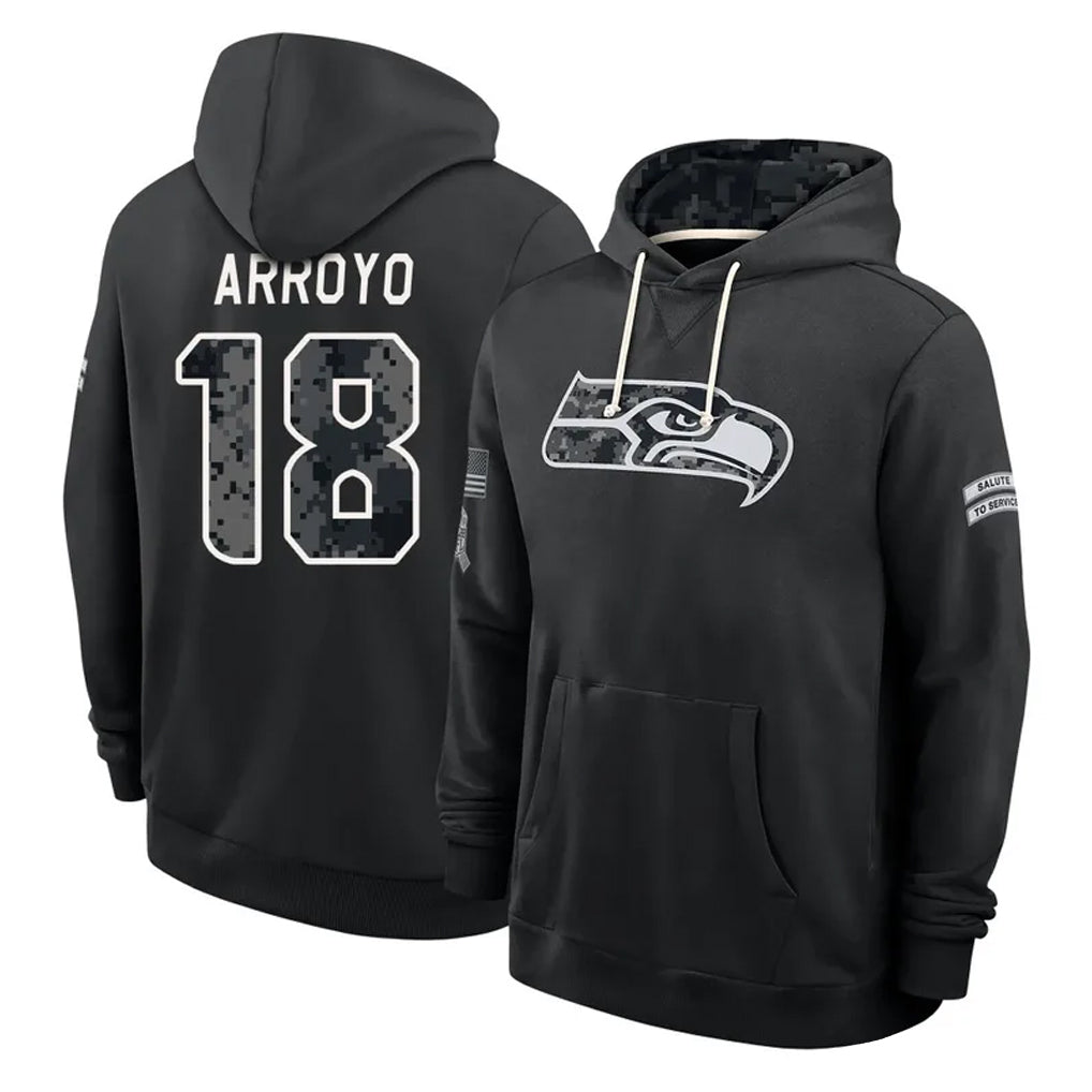 S.Seahawks #18 Elijah Arroyo Player 2026 Black Logo Pullover Hoodies Limited Game Mdoa Stitched Jerseys