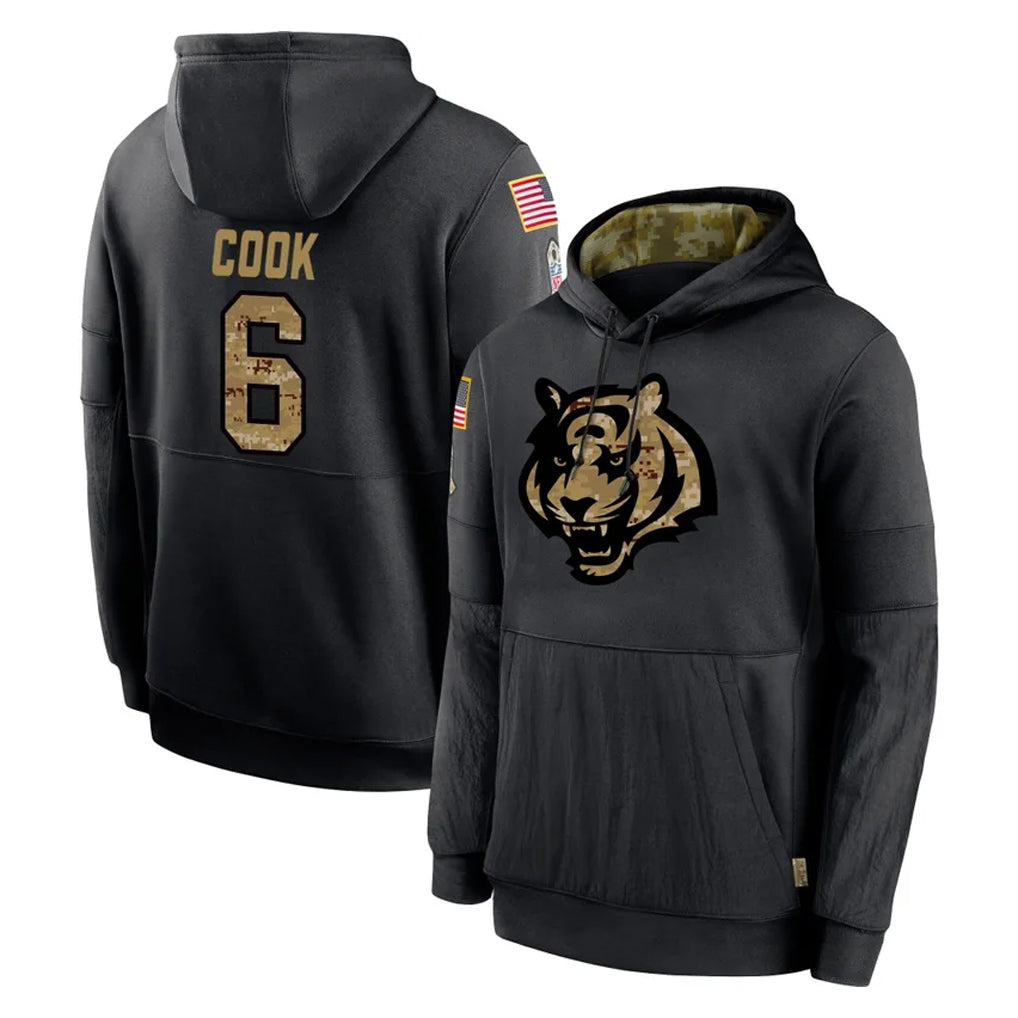 C.Bengals #6 Brian Cook Player Black Salute to Service Pullover Hoodies Limited Mdoa Stitched Jerseys