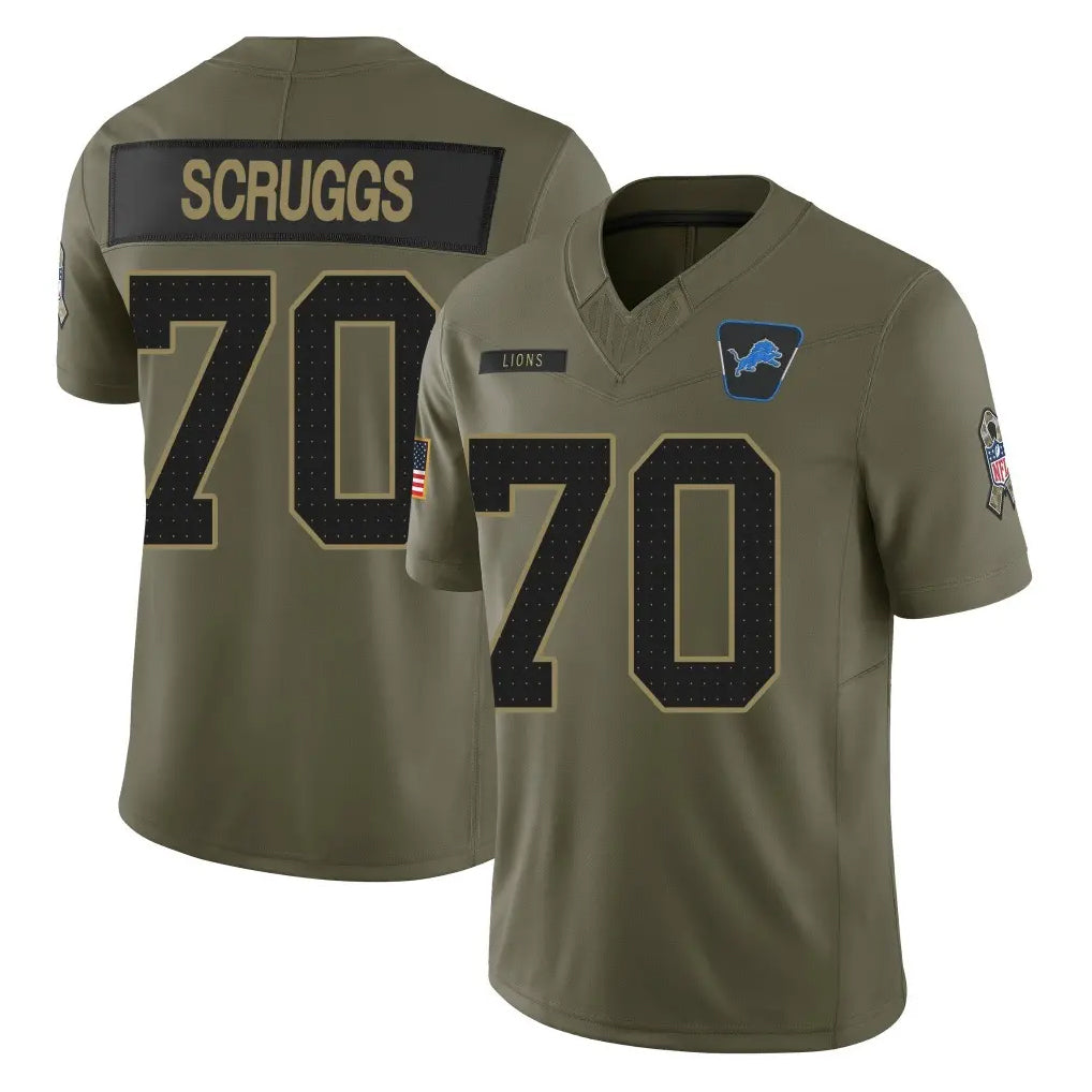 D.Lions #70 Juice Scruggs Player Olive 2025 Salute To Service Limited Home Game Mdoa Stitched Jerseys
