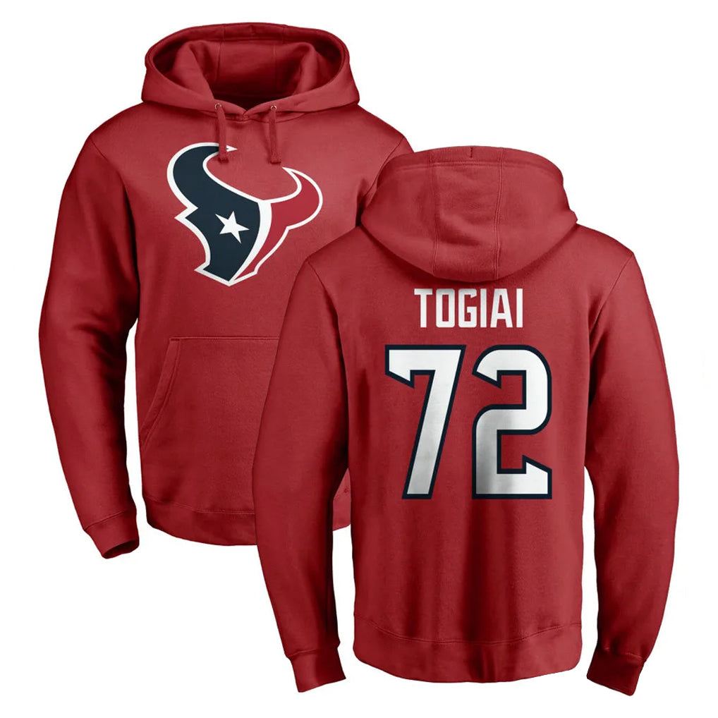 H.Texans #72 Tommy Togiai Player Red Pro Line Pullover Hoodie Limited Game Mdoa Stitched Jerseys