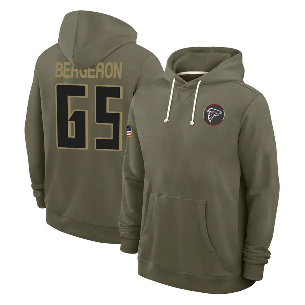 A.Falcons #65 Matthew Bergeron Player Olive 2025 Salute to Service Hoodies Mdoa Stitched Jerseys