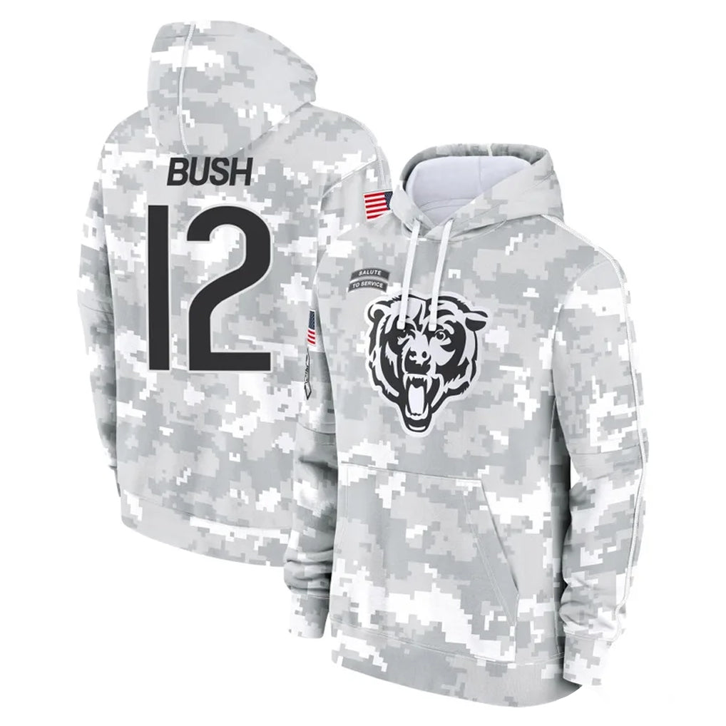 C.Bears #12 Devin Bush Player Arctic Camo Salute to Service Pullover Hoodies Limited Mdoa Stitched Jerseys