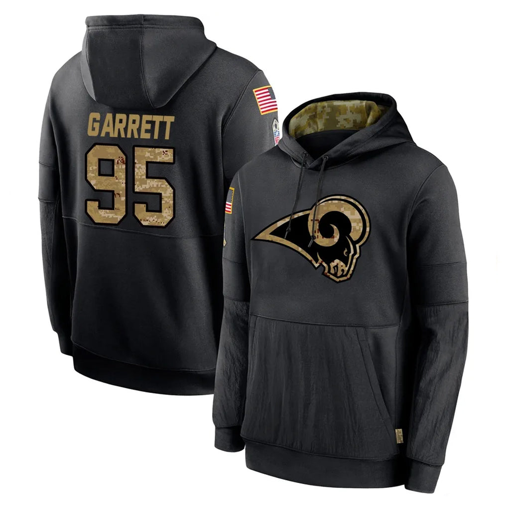 LA.Rams #95 Myles Garrett Player Black Salute to Service Hoodies Limited Game Mdoa Stitched Jerseys