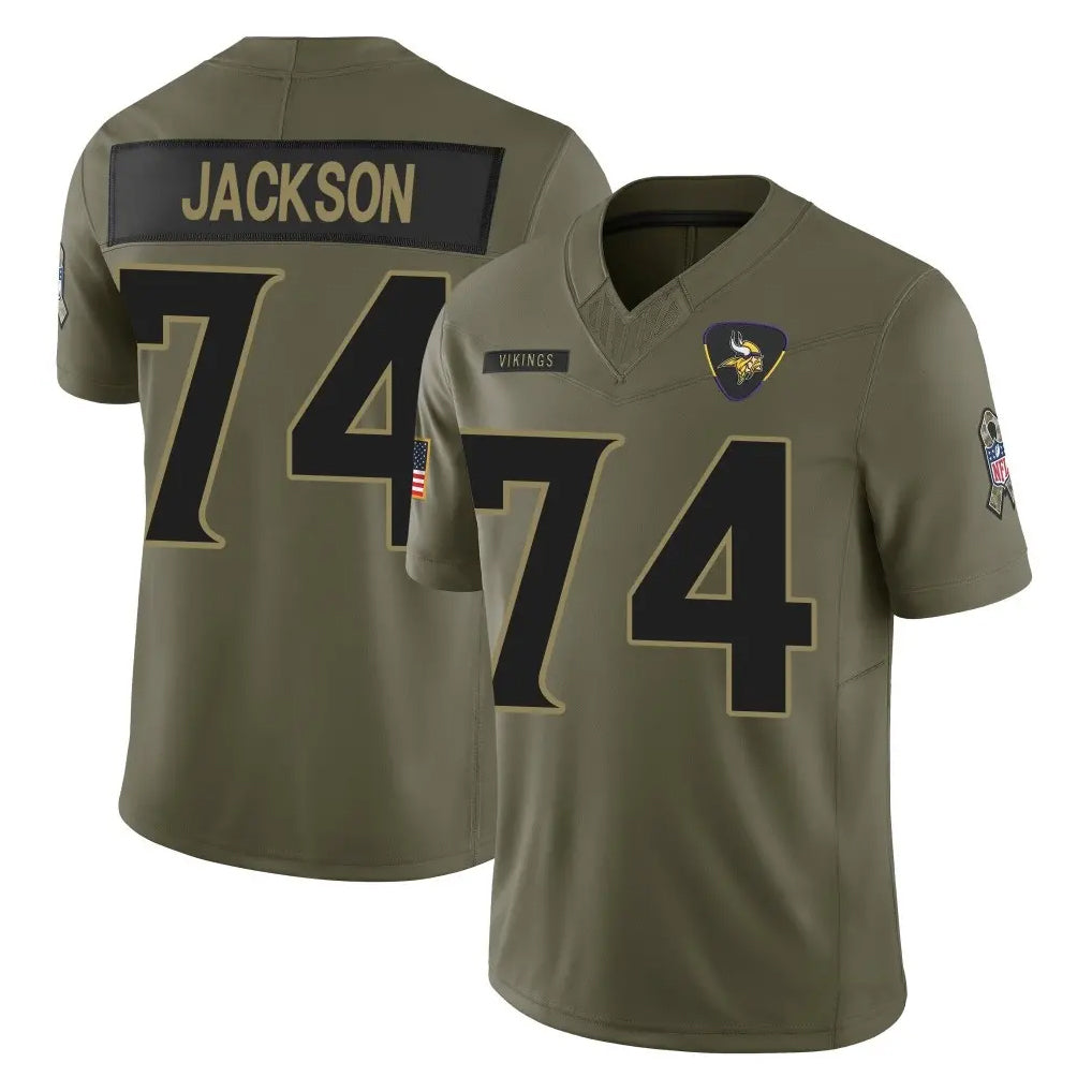 MN.Vikings #74 Donovan Jackson Player Olive 2025 Salute To Service Limited Game Mdoa Stitched Jerseys
