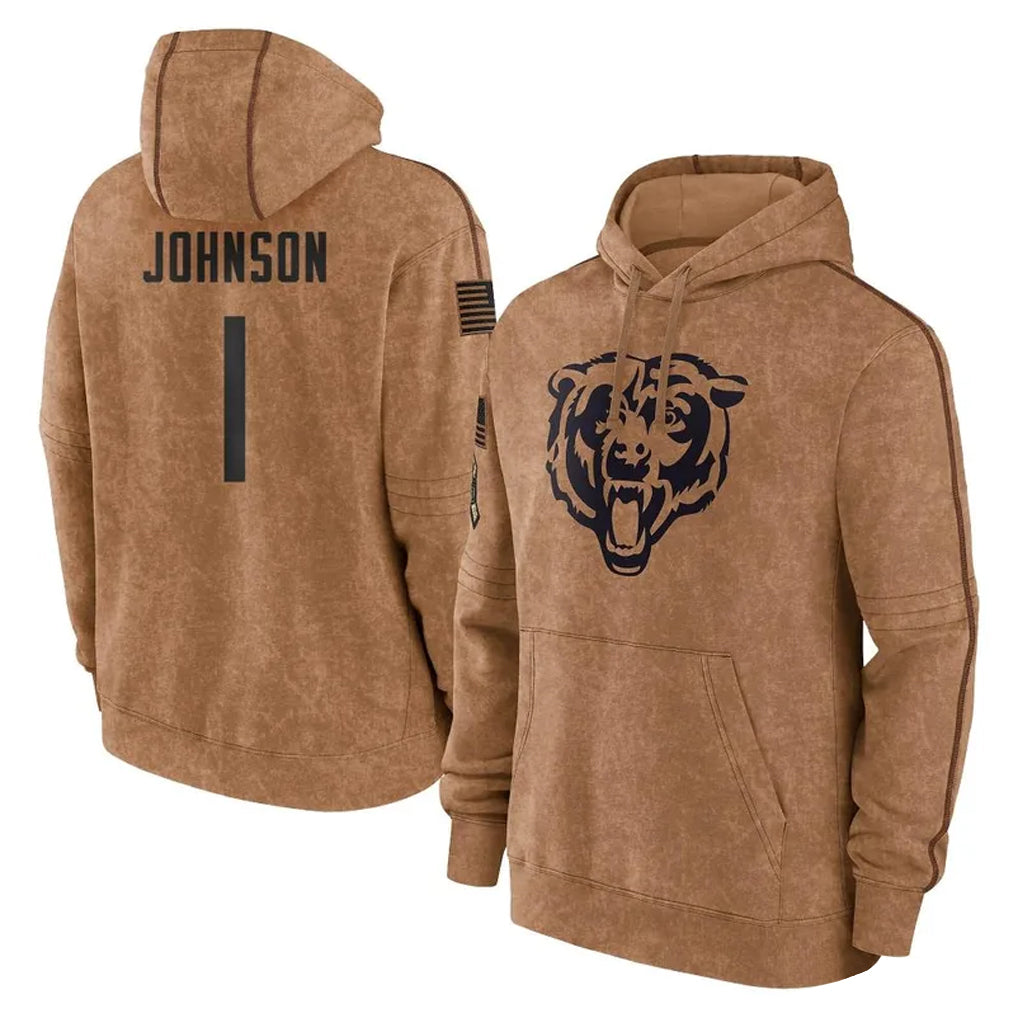 C.Bears #1 Jaylon Johnson Player Brown Salute to Service Pullover Hoodies Limited Mdoa Stitched Jerseys