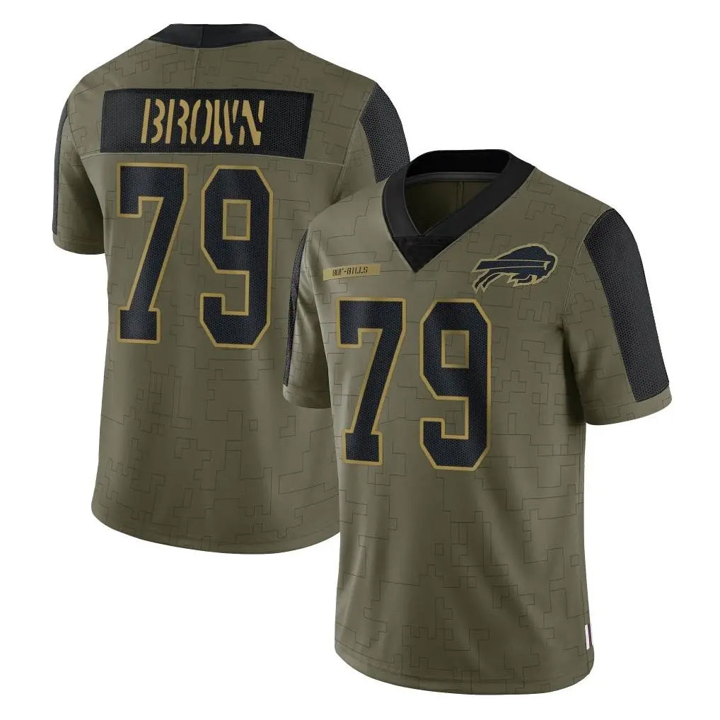 B.Bills #79 Spencer Brown Player Olive Salute To Service Game Mdoa Stitched Jerseys