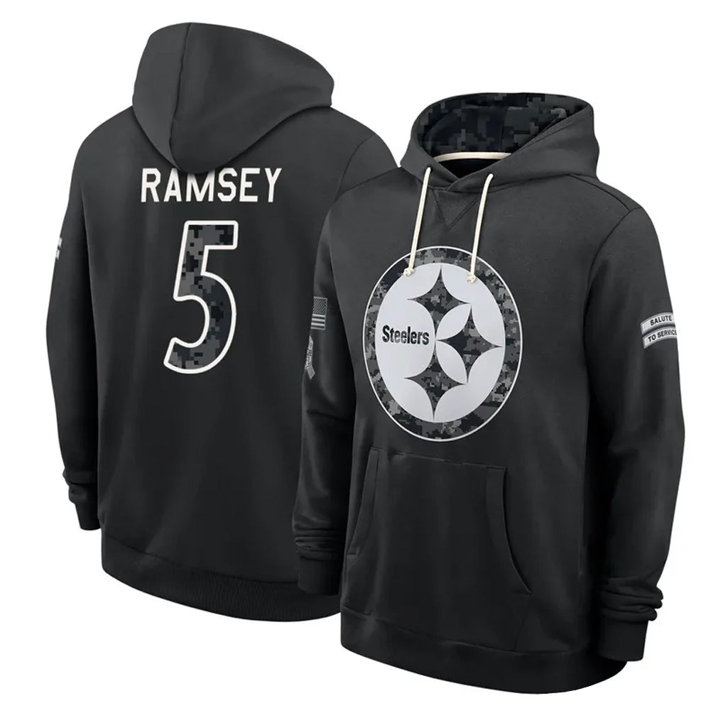 P.Steelers #5 Jalen Ramsey Player 2026 Black Logo Pullover Hoodies Limited Game Mdoa Stitched Jerseys