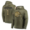 C.Browns #1 KC Concepcion Player Olive Salute to Service Pullover Hoodies Home Game Mdoa Stitched Jerseys