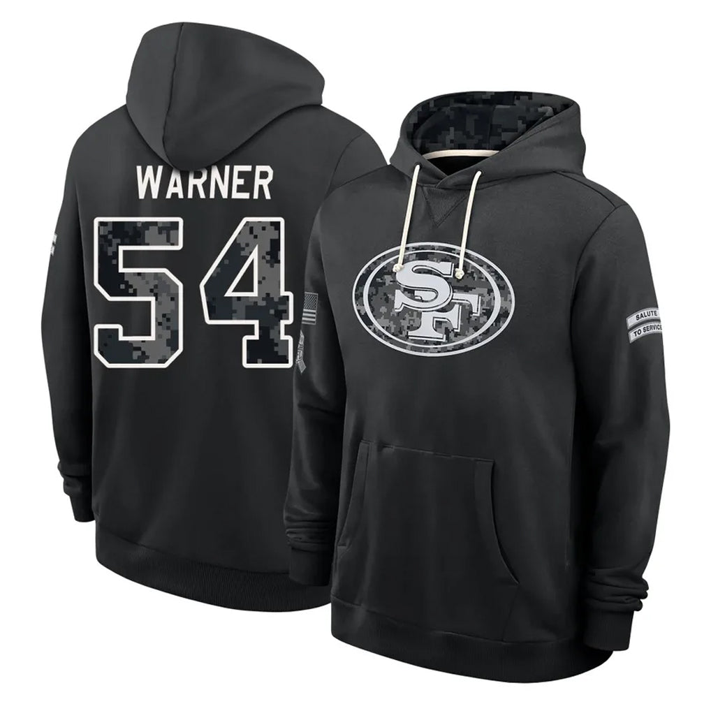 SF.49ers #54 Fred Warner Player 2026 Black Logo Pullover Hoodies Limited Game Mdoa Stitched Jerseys