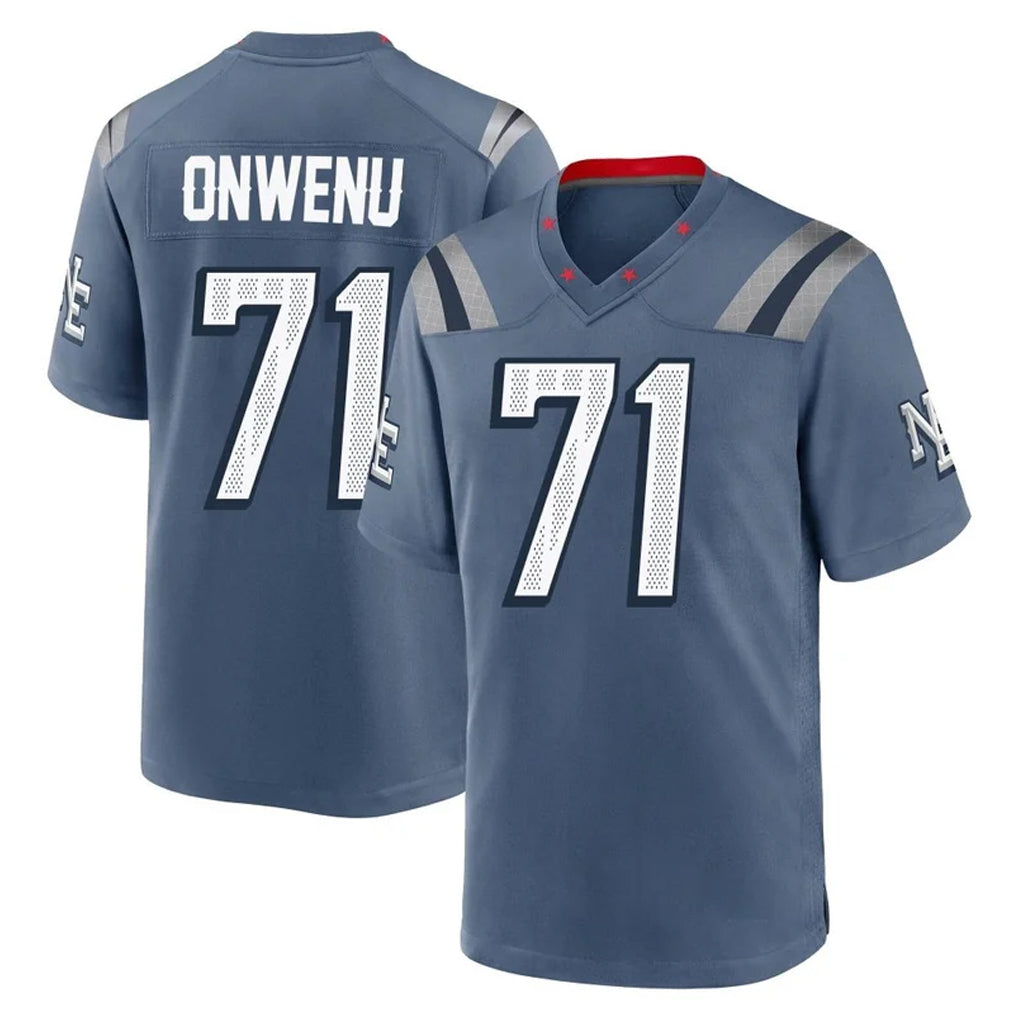 NE.Patriots #71 Mike Onwenu Player Blue Rivalries Collection Home Game Mdoa Stitched Jerseys