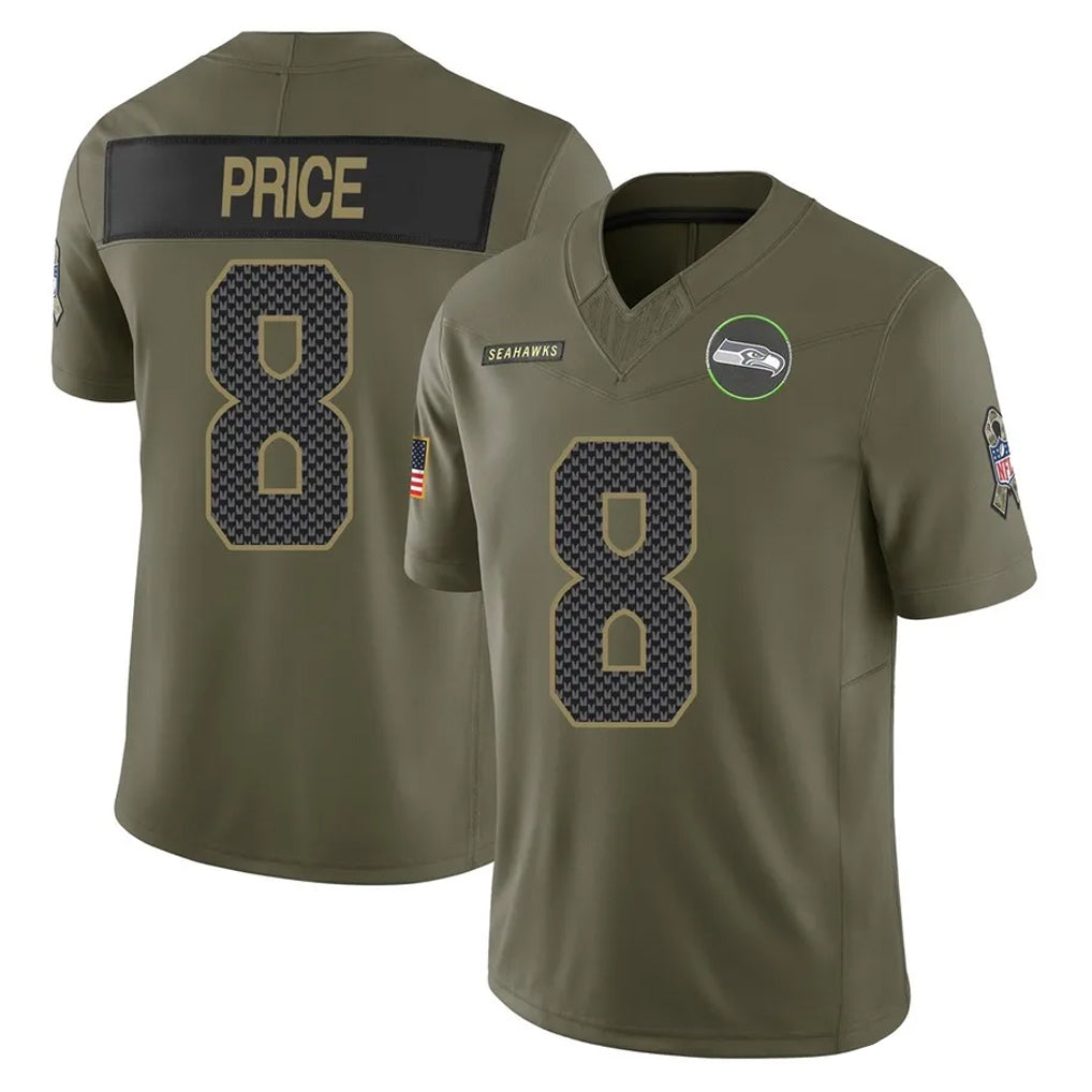 S.Seahawks #8 Jadarian Price Player Olive 2025 Salute To Service Limited Home Game Mdoa Stitched Jerseys