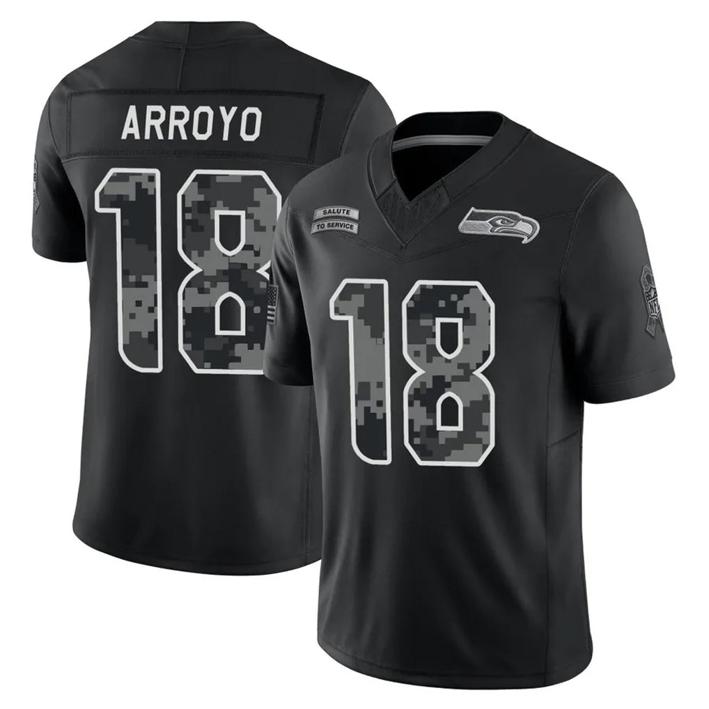 S.Seahawks #18 Elijah Arroyo Player Black Limited 2026 Salute to Service Home Game Mdoa Stitched Jerseys