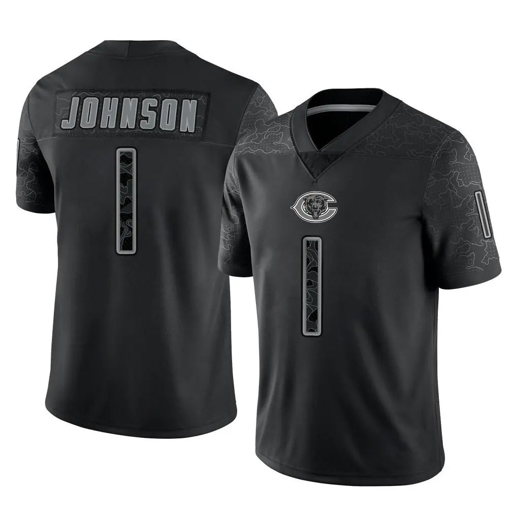 C.Bears #1 Jaylon Johnson Player Black REFLECTIVE Limited Game Mdoa Stitched Jerseys