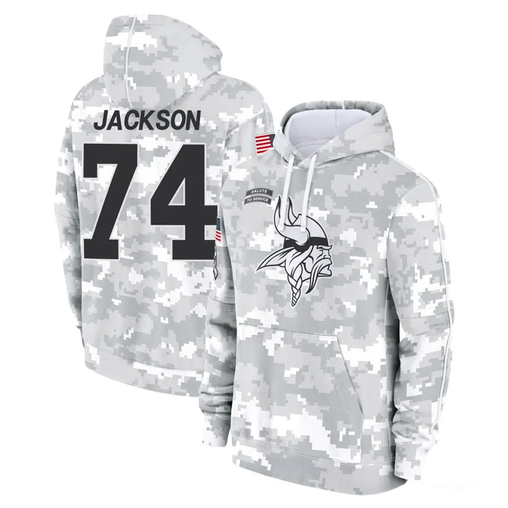 MN.Vikings #74 Donovan Jackson Player Arctic Camo Salute to Service Pullover Hoodies Limited Game Mdoa Stitched Jerseys