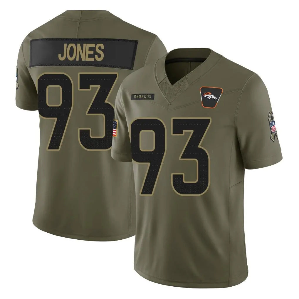 D.Broncos #93 D.J. Jones Player Olive 2025 Salute To Service Limited Home Game Mdoa Stitched Jerseys