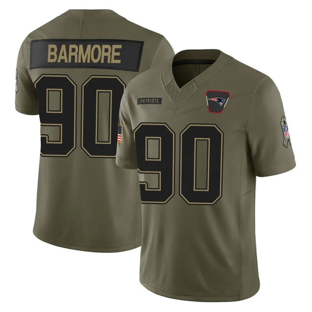 NE.Patriots #90 Christian Barmore Player Olive 2025 Salute To Service Limited Mdoa Stitched Jerseys