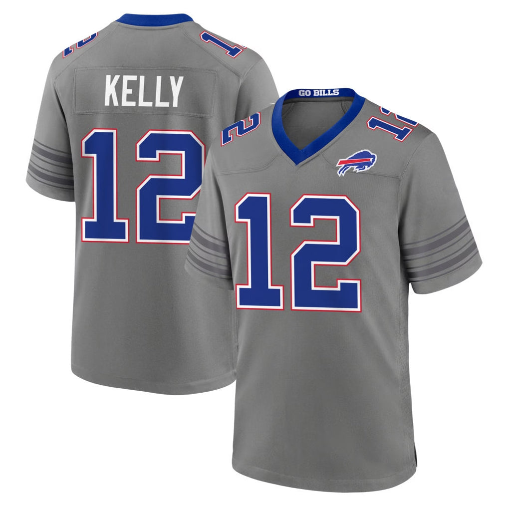 B.Bills #12 Jim Kelly Player Gray Nickel City Home Game Mdoa Stitched Jerseys